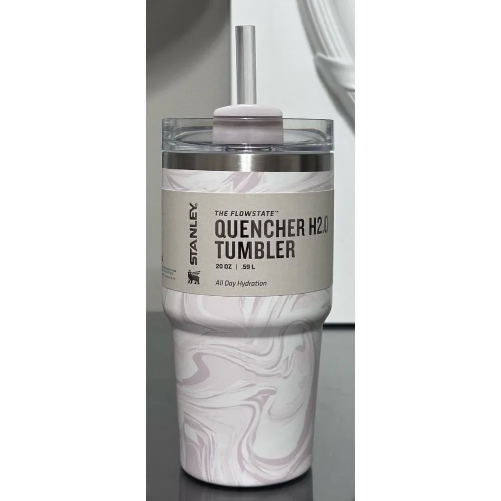 Stanley Quencher H2.0 FlowState 20oz Tumbler, ROSE QUARTZ SWIRL - Picture 1 of 5